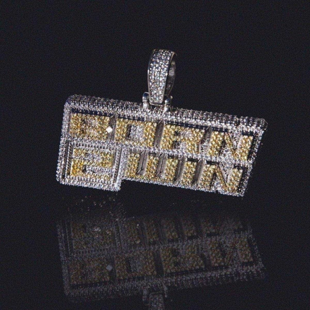 GLD SHOP - BORN 2 WIN Pendant - 14k Wh & Ylw Gold Plated - CUBIC ZIRCONIA - NEW!